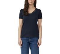 Kurzarmshirt S.OLIVER, Damen, Gr. 42, navy, Feinripp, Obermaterial: 95% Baumwolle, 5% Elasthan, unifarben, regular fit hüftbedeckend, V-Ausschnitt, Shirts, mit V-Ausschnitt und Spitze (95407117-42) na