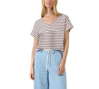 Kurzarmshirt S.OLIVER, Damen, Gr. 42, weiß (schwarz pomegranat stripe), Jersey, Obermaterial: 100% Baumwolle, gestreift, normal hüftlang, V-Ausschnitt, abgesteppte Kante, Shirts, Sommershirt in Streif