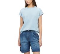 Kurzarmshirt S.OLIVER, Damen, Gr. 44, blau (coastal blau), Web, Obermaterial: 100% Baumwolle, unifarben, normal hüftbedeckend, Rundhals, abgesteppte Kante, Shirts, Sommershirt - unifarben (68291349-44