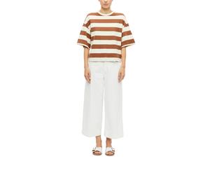 Kurzarmshirt S.OLIVER, Damen, Gr. 44, braun (toffee braun stripe), Jersey, Obermaterial: 100% Baumwolle, gestreift, oversize kurz, Rundhals, abgesteppte Kante, Shirts, Gestreiftes Sommershirt / Oversi