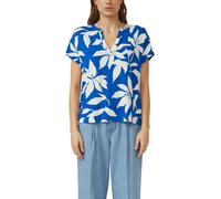 Kurzarmshirt S.OLIVER, Damen, Gr. 44, cobalt aop, Web, Obermaterial: 95% Viskose, 5% Elasthan, bedruckt, lässig geschnitten hüftbedeckend, Rundhals, abgesteppte Kante, Shirts, Sommer-Tunika mit floral
