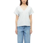 Kurzarmshirt S.OLIVER, Damen, Gr. 44, weiß (coastal blau stripe), Jersey, Obermaterial: 100% Baumwolle, gestreift, normal hüftlang, V-Ausschnitt, abgesteppte Kante, Shirts, Sommershirt in Streifen-Opt