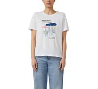 Kurzarmshirt S.OLIVER, Damen, Gr. 44, weiß, Jersey, Obermaterial: 100% Baumwolle, bedruckt, normal hüftbedeckend, Rundhals, abgesteppte Kante, Shirts, Sommershirt mit Frontprint (10458804-44) weiß