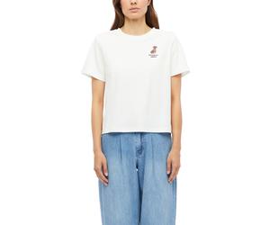 Kurzarmshirt S.OLIVER, Damen, Gr. 44, weiß (sanftes weiß), Jersey, Obermaterial: 100% Baumwolle, bedruckt, lässig geschnitten hüftbedeckend, Rundhals, abgesteppte Kante, Shirts, Sommershirt mit kleine