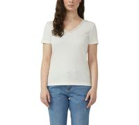 Kurzarmshirt S.OLIVER, Damen, Gr. 46, sanftes weiß, Feinripp, Obermaterial: 95% Baumwolle, 5% Elasthan, unifarben, regular fit hüftbedeckend, V-Ausschnitt, Shirts, mit V-Ausschnitt und Spitze (7973005