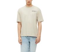 Kurzarmshirt S.OLIVER, Herren, Gr. L, beige, Single Jersey, Obermaterial: 83% Baumwolle, 13% Polyester, 4% Elasthan, bedruckt, normal hüftbedeckend, Rundhals, abgesteppte Kante, Shirts, Sommershirt mi