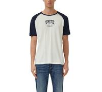 Kurzarmshirt S.OLIVER, Herren, Gr. XL, weiß, Single Jersey, Obermaterial: 100% Baumwolle, unifarben mit Farbeinsätzen, normal hüftbedeckend, Rundhals, Shirts, im Collage-Stil und mit Print (77717939-X