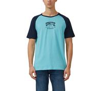 Kurzarmshirt S.OLIVER, Herren, Gr. XXL, blau (dusty teal), Single Jersey, Obermaterial: 100% Baumwolle, unifarben mit Farbeinsätzen, normal hüftbedeckend, Rundhals, Shirts, im Collage-Stil und mit Pri