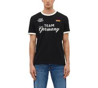Kurzarmshirt S.OLIVER, Herren, Gr. XXL, schwarz (grau, schwarz), Single Jersey, Obermaterial: 100% Baumwolle, bedruckt, bestickt, unifarben mit Farbeinsätzen, normal hüftbedeckend, Rundhals, Bündchen,