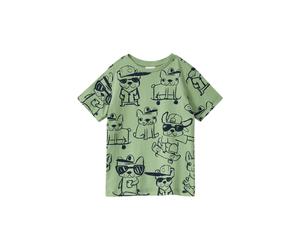 Kurzarmshirt S.OLIVER JUNIOR, Jungen, Gr. 140, grün aop, Jersey, Obermaterial: 100% Baumwolle, bedruckt, normal hüftbedeckend, Rundhals, Shirts, mit Allover-Prints, for Boys (53287321-140) grün aop