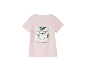 Kurzarmshirt S.OLIVER JUNIOR, Mädchen, Gr. 104/110, light rose, Jersey, Obermaterial: 100% Baumwolle, bedruckt, normal hüftbedeckend, Rundhals, Shirts, mit Pailletten, für Girls (12809861-104) light r