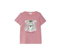 Kurzarmshirt S.OLIVER JUNIOR, Mädchen, Gr. 104/110, schwarz rose, Jersey, Obermaterial: 100% Baumwolle, bedruckt, normal hüftbedeckend, Rundhals, Shirts, mit Pailletten, für Girls (97786232-104) schwa