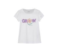 Kurzarmshirt S.OLIVER JUNIOR, Mädchen, Gr. 92/98, weiß, Jersey, Obermaterial: 100% Baumwolle, bedruckt, bestickt, bootcut fit hüftbedeckend, Rundhals, abgesteppte Kante, Shirts, mit Pailletten-Print u
