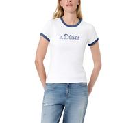 Kurzarmshirt S.OLIVER, Damen, Gr. 34, weiß (dusty indigo), Shirts, mit Logo-Print / Konstrastfarbene Bündchen / Rundhals (23289524-34) dusty indigo