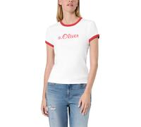 Kurzarmshirt S.OLIVER, Damen, Gr. 42, weiß (retro rot), Shirts, mit Logo-Print / Konstrastfarbene Bündchen / Rundhals (26091148-42) retro rot