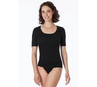 Kurzarmshirt SCHIESSER "Luxury", Damen, Gr. 44, schwarz, Feinripp, Obermaterial: 100% Baumwolle, normal hüftbedeckend, tiefer Rundhals, Shirts Kurzarmshirt, Rundhals-Ausschnitt, 1/2-Arm, Baumwolle, oh
