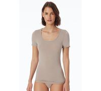 Kurzarmshirt SCHIESSER "Personal Fit", Damen, Gr. S, braun, Single Jersey, Obermaterial: 55% Viskose, 25% Polyester, 20% Elasthan, figurbetont hüftbedeckend, tiefer Rundhals, Shirts Kurzarmshirt, Rund