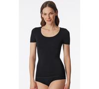 Kurzarmshirt SCHIESSER "Personal Fit", Damen, Gr. XL, schwarz, Single Jersey, Obermaterial: 55% Viskose, 25% Polyester, 20% Elasthan, figurbetont hüftbedeckend, tiefer Rundhals, Shirts Kurzarmshirt, R