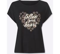 Kurzarmshirt HEINE "Shirt", Damen, Gr. 40, schwarz (schwarz, beige, bedruckt), 95% Viskose, 5% Elasthan, bedruckt, gemustert, mehrfarbig, Rundhals, Shirts (78977938-40) schwarz, beige, bedruckt