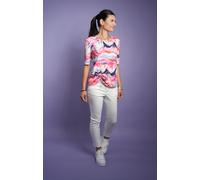 Kurzarmshirt SEIDEL MODEN, Damen, Gr. 40, bunt (lachs,33), Jersey, Obermaterial: 94% Viskose, 6% Elasthan, bedruckt, regular fit taillenbedeckt, Rundhals, gerader Abschluss, Shirts Kurzarmshirt, mit A