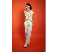 Kurzarmshirt SEIDEL MODEN, Damen, Gr. 46, weiß (sanftes weiß,11), Jersey, Obermaterial: 96% Viskose, 4% Elasthan, bedruckt, gestreift, regular fit hüftbedeckend, tiefer Rundhals, gerader Abschluss, Sh