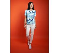 Kurzarmshirt SEIDEL MODEN, Damen, Gr. 52, aqua,60, Jersey, Obermaterial: 94% Viskose, 6% Elasthan, bedruckt, regular fit taillenbedeckt, Rundhals, mit Kordelzug, Shirts, mit All-Over Print, MADE IN GE