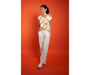 Kurzarmshirt SEIDEL MODEN, Damen, Gr. 52, weiß (sanftes weiß,11), Jersey, Obermaterial: 96% Viskose, 4% Elasthan, bedruckt, gestreift, regular fit hüftbedeckend, tiefer Rundhals, gerader Abschluss, Sh