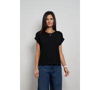 Kurzarmshirt SEIDEL MODEN "Otto exclusiv", Damen, Gr. 44, schwarz, Jersey, Obermaterial: 94% Viskose, 6% Elasthan, unifarben, normal hüftbedeckend, Rundhals, mit Aufschlag, Shirts, Rundhals mit Ärmela