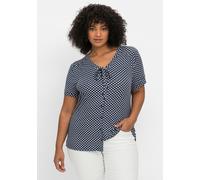 Kurzarmshirt SHEEGO BY JOE BROWNS "Blusenshirt", Damen, Gr. 44, blau (marine, gemustert), 95% Viskose, 5% Elasthan, gemustert, mehrfarbig, V-Ausschnitt, Shirts (13464701-44) marine, gemustert
