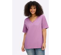 Kurzarmshirt SHEEGO BY JOE BROWNS "Shirt", Damen, Gr. 52/54, lila (orchidee), 100% Baumwolle, Einsatz:100% Baumwolle, unifarben, V-Ausschnitt, Shirts (42750150-52) orchidee