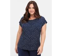 Kurzarmshirt SHEEGO "Kurzarmshirt", Damen, Gr. 44/46, blau (tiefblau, gemustert), 95% Viskose, 5% Elasthan, gemustert, Rundhals, Shirts (11970959-44) tiefblau, gemustert