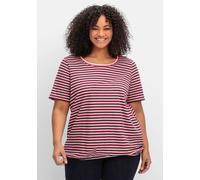 Kurzarmshirt SHEEGO "Rundhalsshirt", Damen, Gr. 52/54, blau (tiefblau, gestreift), 100% Baumwolle, gemustert, gestreift, Rundhals, Shirts (86028314-52) tiefblau, gestreift