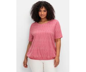 Kurzarmshirt SHEEGO "Rundhalsshirt", Damen, Gr. 52/54, pink (magenta, gemustert), 50% Baumwolle, 50% Modal, gemustert, Rundhals, Shirts (41469343-52) magenta, gemustert