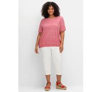 Kurzarmshirt SHEEGO "Rundhalsshirt", Damen, Gr. 56/58, pink (magenta, gemustert), 50% Baumwolle, 50% Modal, gemustert, Rundhals, Shirts (41469343-56) magenta, gemustert