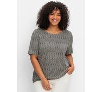 Kurzarmshirt SHEEGO "Rundhalsshirt", Damen, Gr. 56/58, schwarz (schwarz, gemustert), 50% Baumwolle, 50% Modal, gemustert, Rundhals, Shirts (52563038-56) schwarz, gemustert