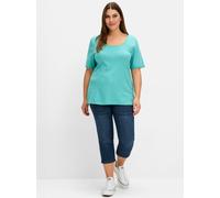 Kurzarmshirt SHEEGO "T-Shirt", Damen, Gr. 40/42, blau (ozean), 100% Baumwolle, unifarben, Rundhals, Shirts (30195827-40) ozean