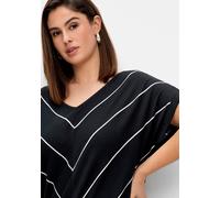 Kurzarmshirt SHEEGO "T-Shirt", Damen, Gr. 40, schwarz-weiß (schwarz, weiß), 95% Viskose, 5% Elasthan, gemustert, mehrfarbig, gestreift, V-Ausschnitt, Kurzarm, Shirts (32130012-40) schwarz, weiß