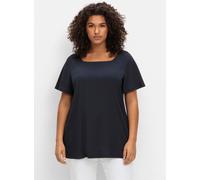 Kurzarmshirt SHEEGO "T-Shirt", Damen, Gr. 44/46, blau (tiefblau), 50% Baumwolle, 50% Modal, unifarben, eckiger Ausschnitt, Shirts (68773449-44) tiefblau