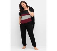 Kurzarmshirt SHEEGO "T-Shirt", Damen, Gr. 44/46, schwarz, 50% Baumwolle, 50% Modal, gemustert, mehrfarbig, Rundhals, Shirts (48751801-44) schwarz