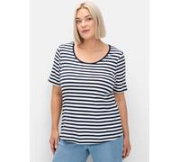 Kurzarmshirt SHEEGO "T-Shirt", Damen, Gr. 44, blau (marine, weiß), 100% Baumwolle, gemustert, gestreift, mehrfarbig, Rundhals, Shirts (90903819-44) marine, weiß