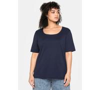 Kurzarmshirt SHEEGO "T-Shirt", Damen, Gr. 48, blau (marine), 100% Baumwolle, unifarben, Rundhals, Shirts (61685756-48) marine
