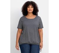 Kurzarmshirt SHEEGO "T-Shirt", Damen, Gr. 48, blau (nachtblau, gemustert), 50% Baumwolle, 50% Modal, gemustert, mehrfarbig, Rundhals, Shirts (55638202-48) nachtblau, gemustert