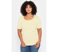 Kurzarmshirt SHEEGO "T-Shirt", Damen, Gr. 52/54, gelb (zitrone, weiß), 100% Baumwolle, gemustert, gestreift, mehrfarbig, Rundhals, Shirts (16766039-52) zitrone, weiß