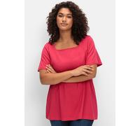 Kurzarmshirt SHEEGO "T-Shirt", Damen, Gr. 52/54, pink (magenta), 50% Baumwolle, 50% Modal, unifarben, eckiger Ausschnitt, Shirts (98400800-52) magenta