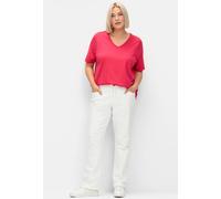 Kurzarmshirt SHEEGO "T-Shirt", Damen, Gr. 52/54, pink (sorbet pink), 50% Baumwolle, 50% Modal, unifarben, V-Ausschnitt, Shirts (58301947-52) sorbet pink