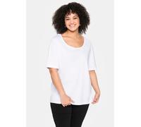 Kurzarmshirt SHEEGO "T-Shirt", Damen, Gr. 52, weiß, 100% Baumwolle, unifarben, Rundhals, Shirts (83685155-52) weiß