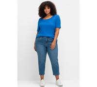 Kurzarmshirt SHEEGO "T-Shirt", Damen, Gr. 56, blau (kobaltblau), 100% Baumwolle, unifarben, Rundhals, Shirts (34988953-56) kobaltblau