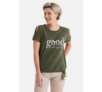 Kurzarmshirt STOOKER WOMEN "STCLEA Print T-Shirt", Damen, Gr. 44/46, oil grün, Feinstrick, 70% Polyester, 30% Baumwolle, regular fit, Rundhals, Shirts, Regular Fit T-Shirt Spitzen- Shirt für Damen (53