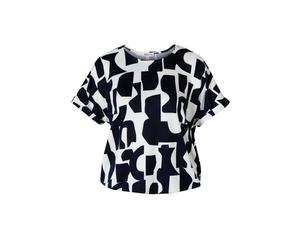 Kurzarmshirt STOOKER WOMEN "STCLEA Print T-Shirt", Damen, Gr. 48/50, blau (blau abstract aop), Feinstrick, 96% Polyester, 4% Elasthan, regular fit, Rundhals, Shirts, Regular Fit T-Shirt Spitzen- Shirt