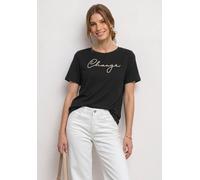Kurzarmshirt STREET ONE, Damen, Gr. 34, schwarz, Jersey, Obermaterial: 50% Baumwolle, 50% Modal, bedruckt, normal hüftbedeckend, Rundhals, abgesteppte Kante, Shirts, Sommershirt mit Working (62264030-